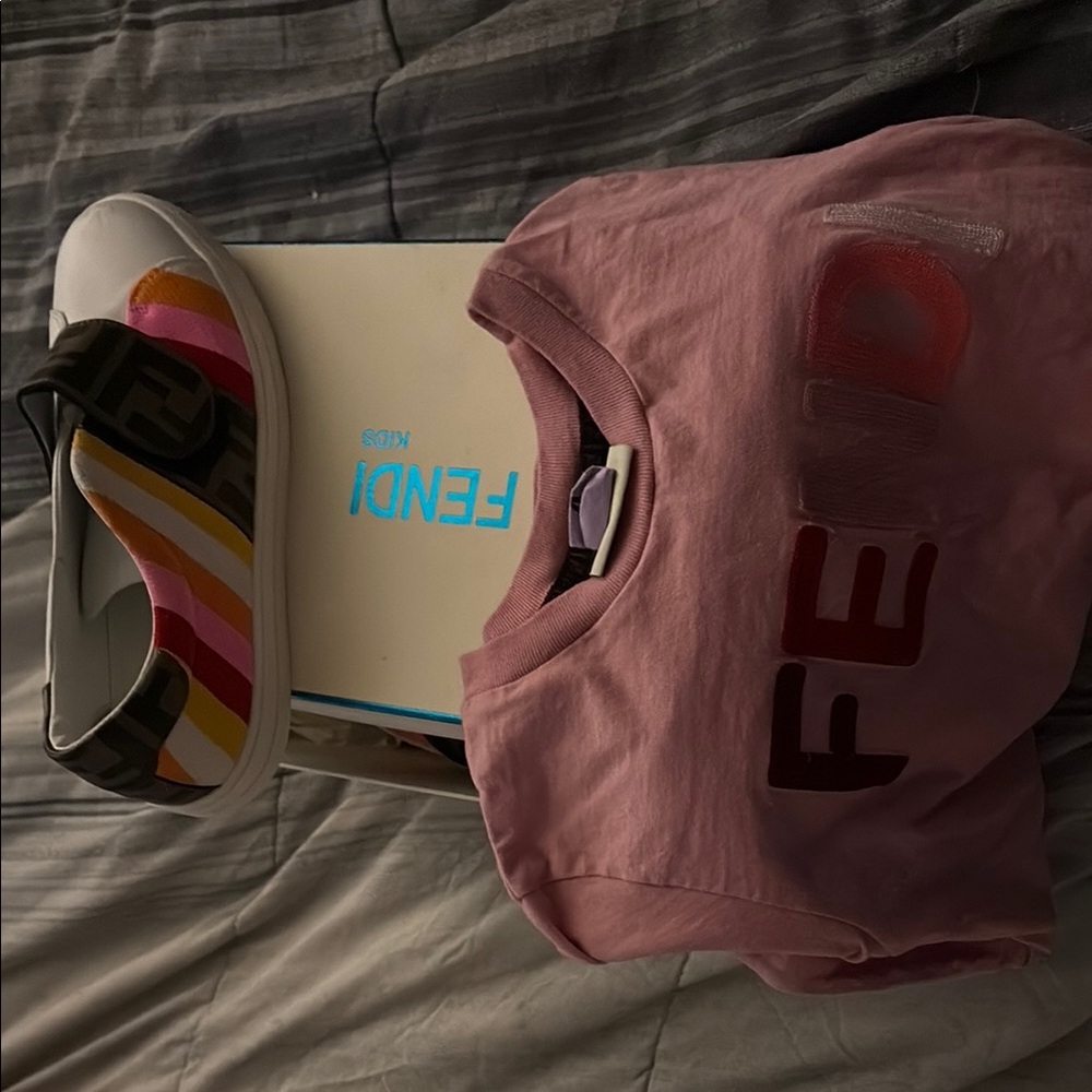 Fendi Pink T-Shirt and Multicolor Sneakers